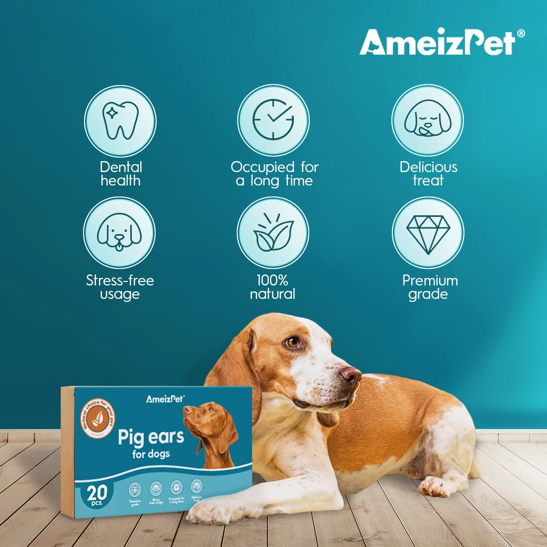 AmeizPet Oreille De Porc pour Chien, 100% Naturel Oreilles De Cochon, Résistant Mastication Friandise Chien, 20 Pièces