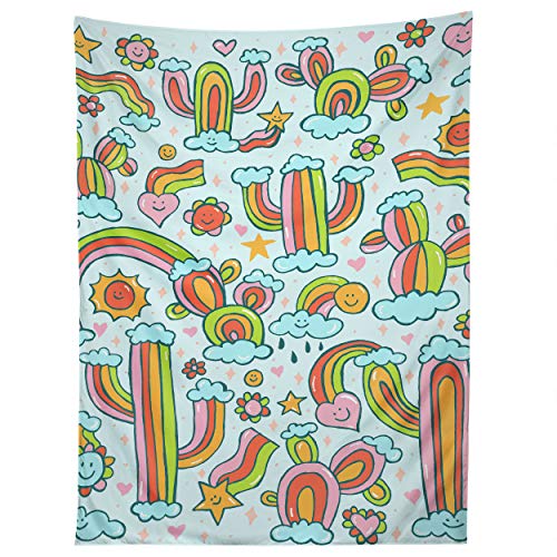 Image of Society6 Doodle by Meg Rainbow Cacti Tapestry, 60 in x 80 in, Multi