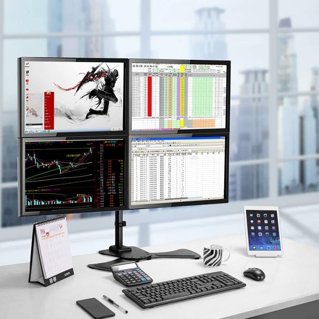 Quad 4 Screen Monitor Stand with Desktop Base Adjustable Height LCD Multi Screen Display Rack for TV Mount Stand