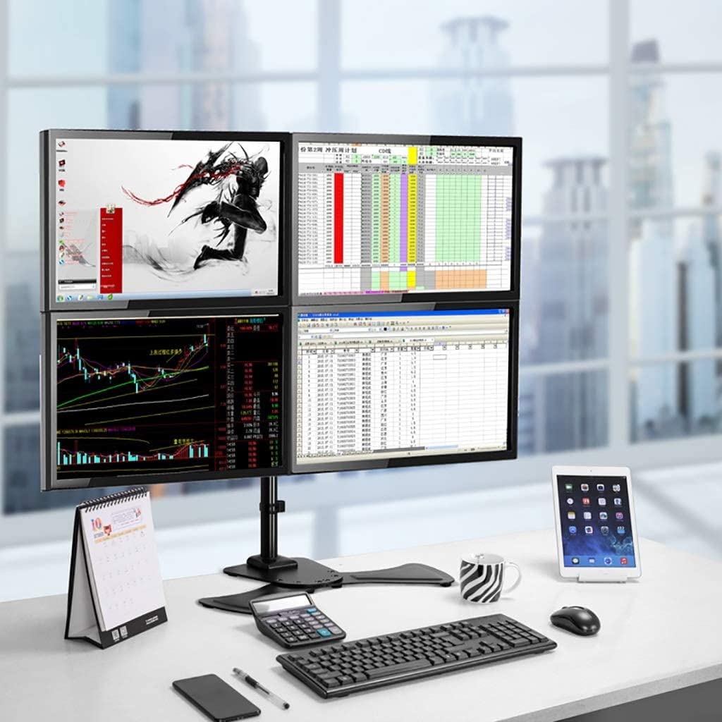 Supporto per monitor Quad 4 con base da tavolo regolabile in altezza LCD Multi Display Rack per supporto TV