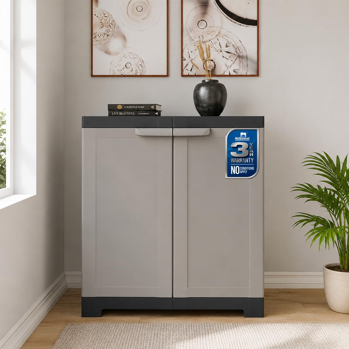 Nilkamal Freedom Mini Medium (FMS) Compact Plastic Kids Mini Storage Cabinet|3-Year Warranty|2 Doors Cupboard|Multipurpose Storage Suitable for Kids Room and Home|Grey & Charcoal Grey-image-44