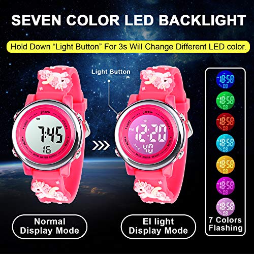 Kids Watch 3D Cartoon Toddler Wrist Digital Watch Waterproof 7 Color Lights with Alarm Stopwatch for 3-10 Year Boys Girls Little Child (Unicorn Rose)4