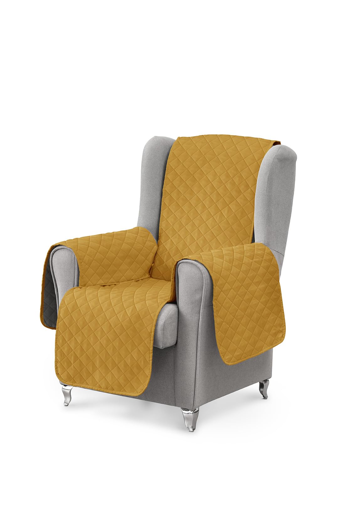 Textilhome – Luka 1 Seater Sofa Cover, Sofa Cover for Relax Armchair and Padded Protective Armchair, Measure 55 cm, Reversible Sofa Cover, Pet Resistant, Mustard Colour OEKO-TEX STANDARD 100
