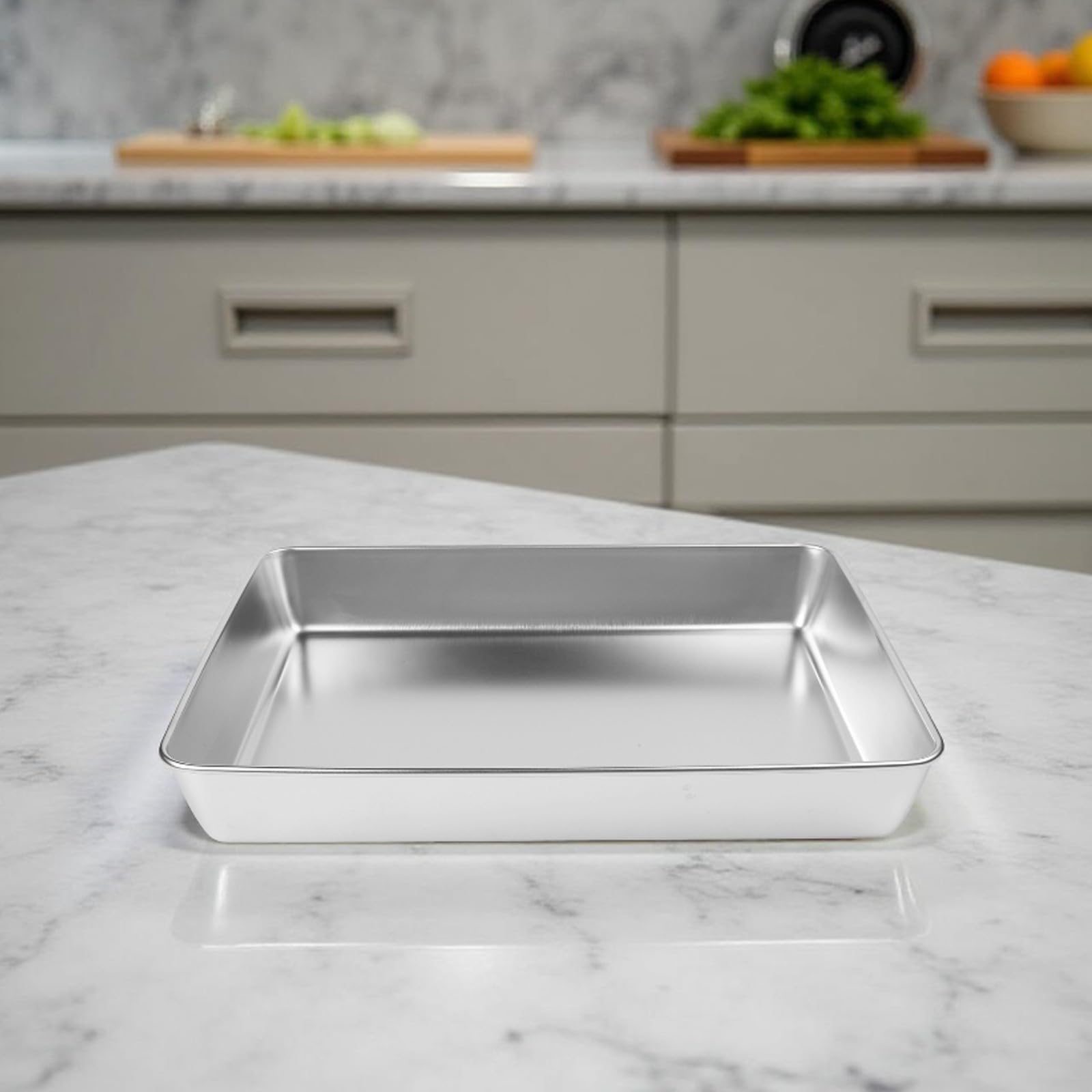 Stainless Steel Rectangular Serving Tray for Kitchen, Dining, Picnics & Camping – Dishwasher Safe, Heavy-Duty with Deep Edges and Mirror Finish(40 * 35 * 5.5)