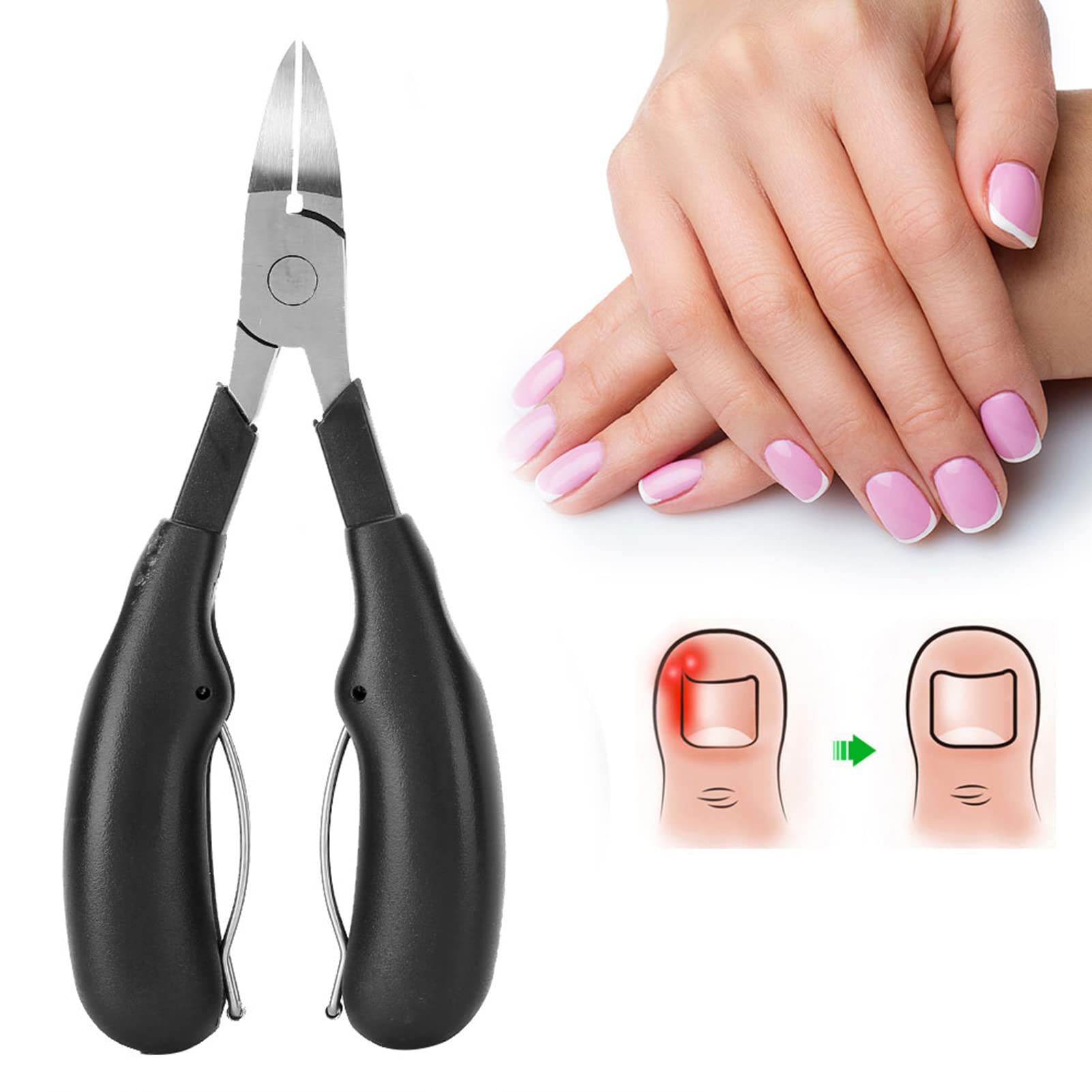 Pinza per Cuticole Professionale in Acciaio Inossidabile per Unghie Incarnite con Manico Ergonomico (BLACK)