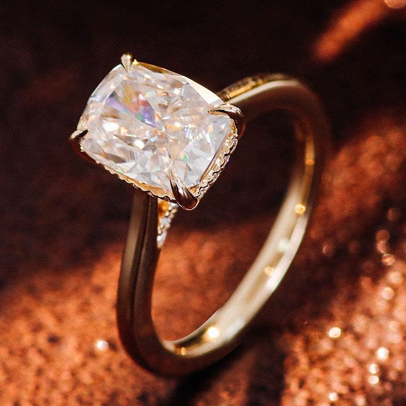 Stunning 4.0CT Elongated Cushion Cut Moissanite Hidden Halo Engagement Ring - Elegance Redefined for Your Forever Vow4