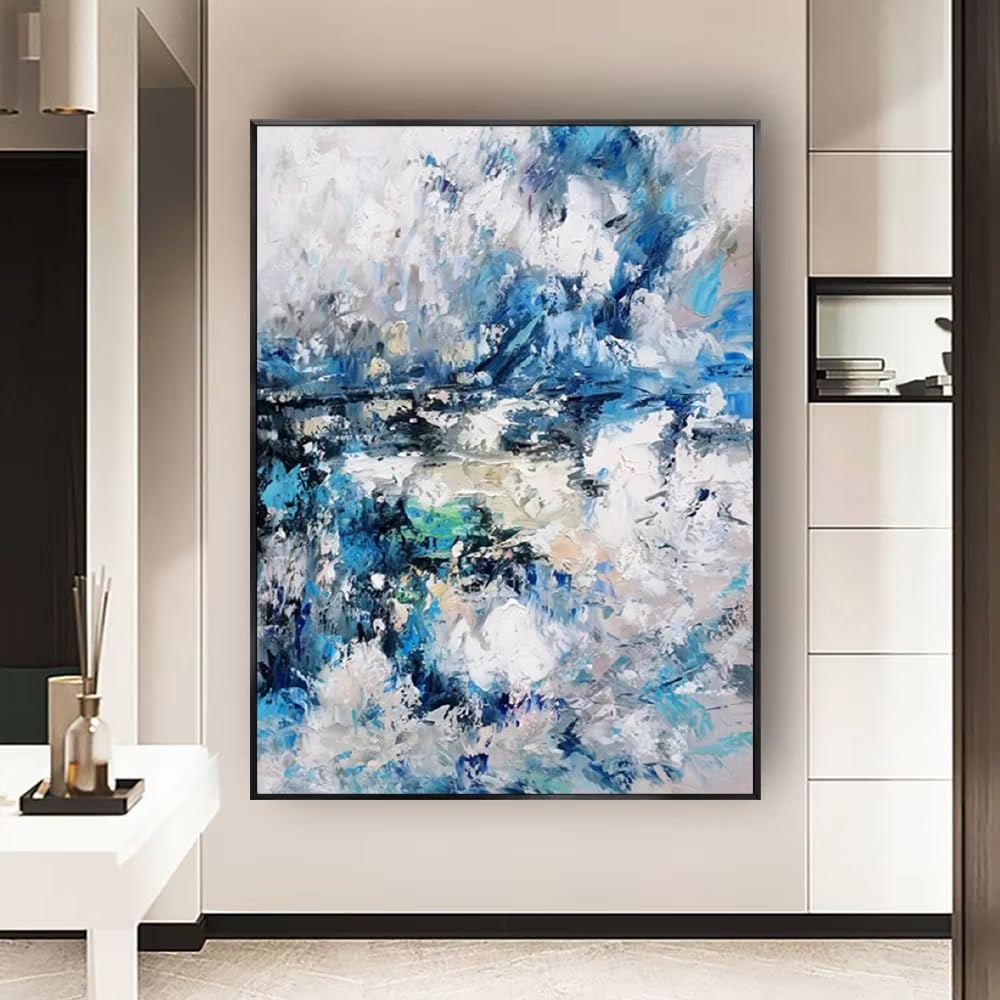 AEFOUU Wall Art Canvas Picture Print Abstract Modern Home Decor Poster Beautiful Paintings Blue White Outline Canvas Picture(90x120cm/35x48in/Frameless)