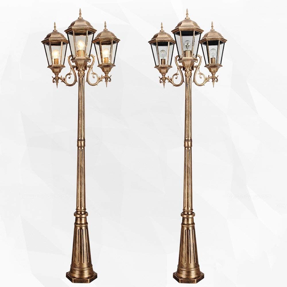 Lanterne en verre vintage européen pour parc, lampadaire de rue, lampe de chemin 3 lumières américaines vintage alimentées par poteau pour allée, allée en aluminium, métal, patio, jardin