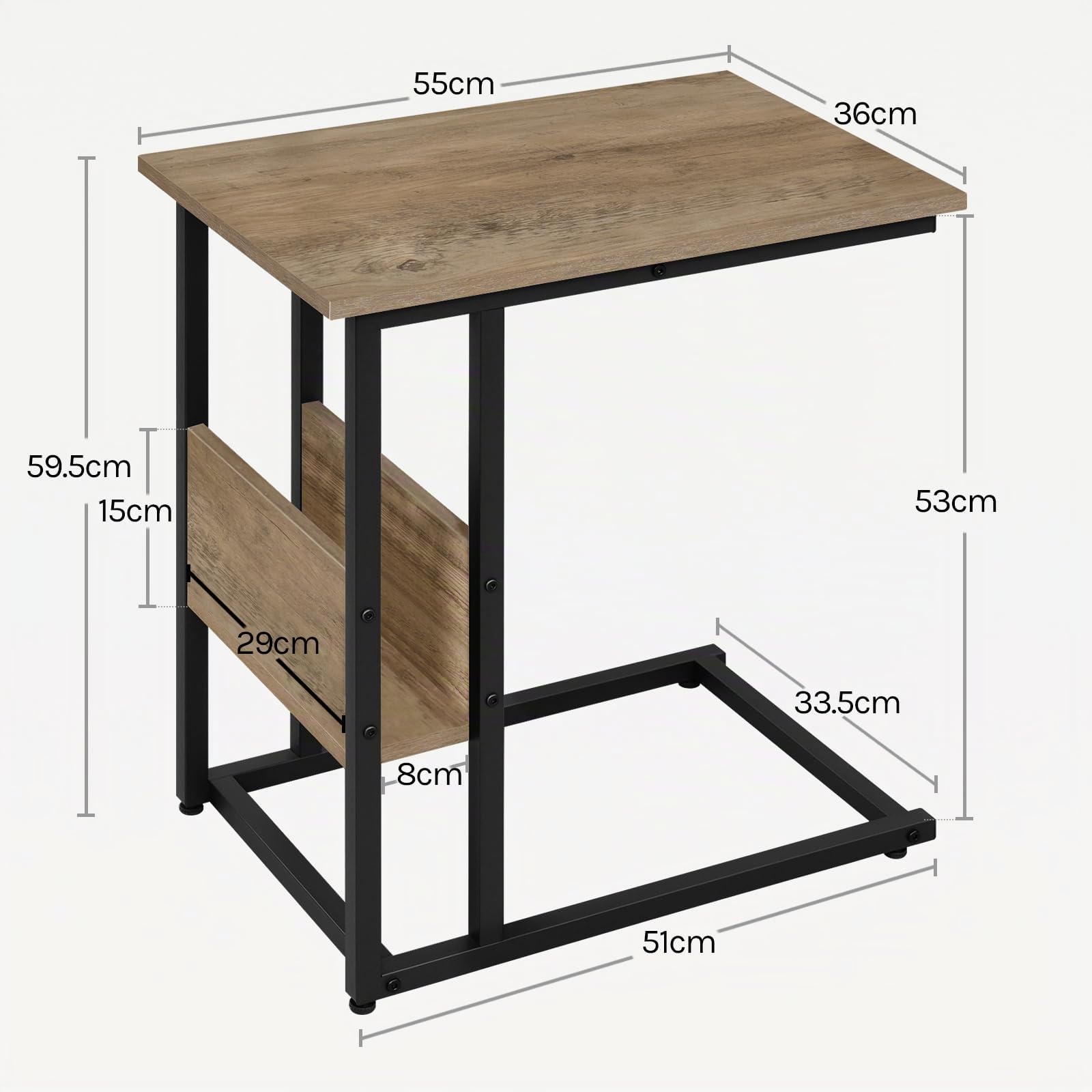 WOLTU Beistelltisch,Couchtisch C Form，Sofa Tisch mit seitliche Ablagefach