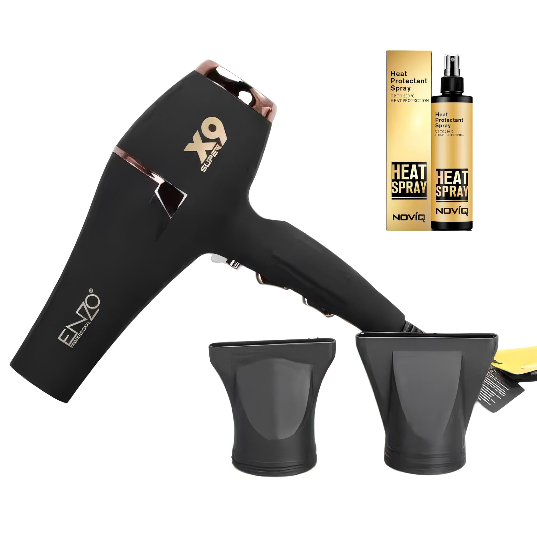 Enzo X9 Super Hair Dryer + NOVIQ Heat Spray 250 ml | 2800W Ionic