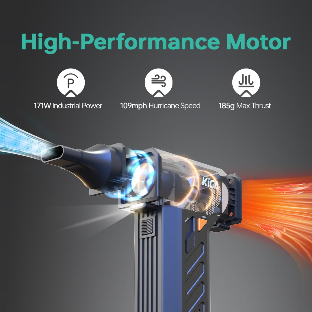 KiCA Jet Fan Ultra Electric Air Duster - 109 MPH High-Speed Wind, 130000 RPM Cordless Rechargeable Blower with LED Lights, Infinite Variable Speed for Keyboard/PC/Car/Home, Replace Canned Air