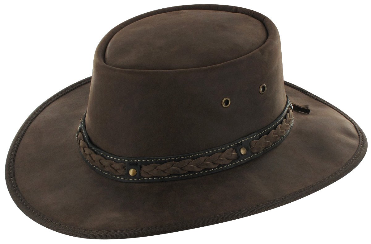 Barmah Sombrero de Piel Squashy Bronco Hombre - Made in Australia Trenzado Vacuno Outdoor con Banda Piel, Ribete Verano/Invierno Primavera Verano Otoño Invierno