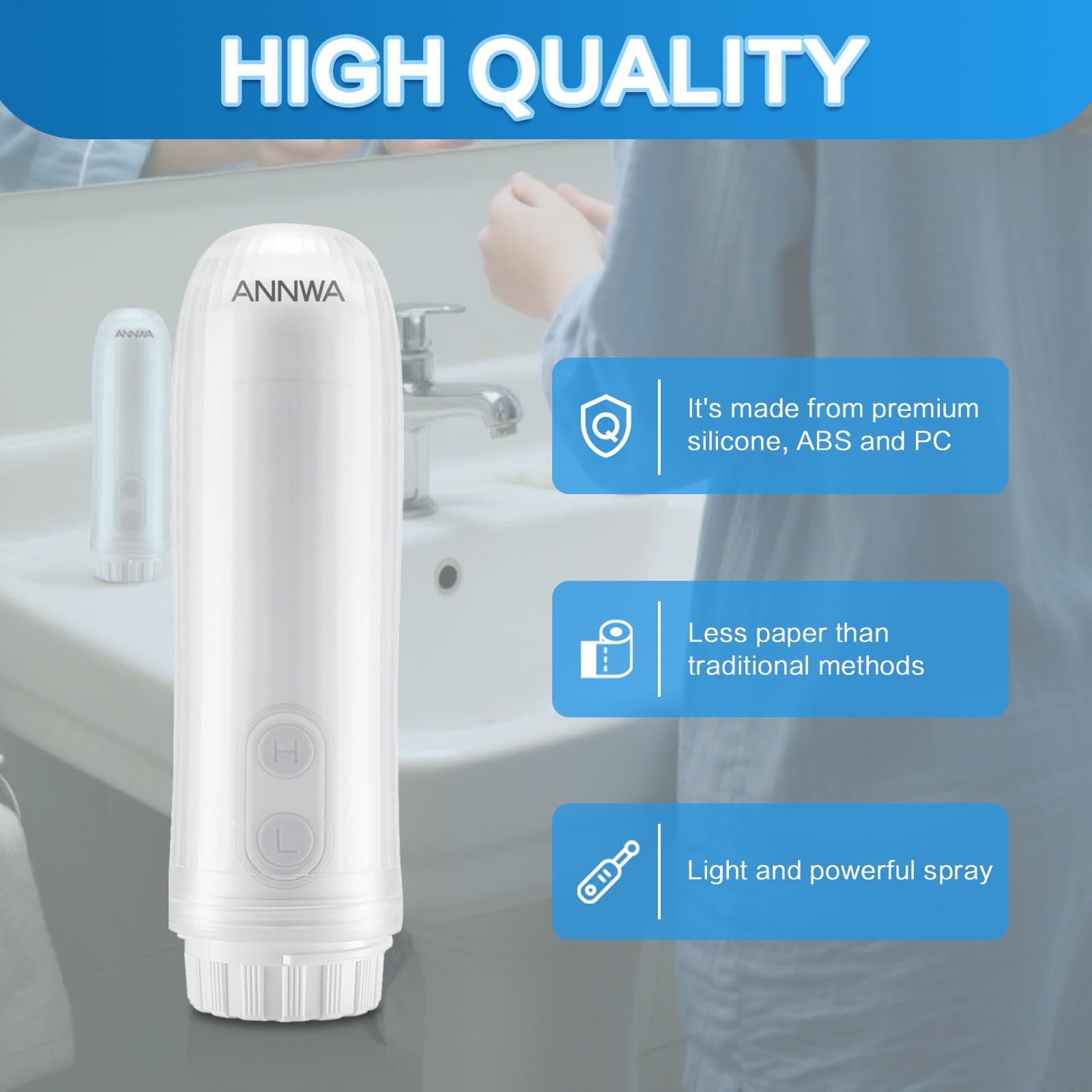Bidé Portátil de Viaje IPX6 Impermeable, Botella Perineal Postparto con Boquilla 180° y 2 Modos de Presión, Bidet Portátil para Higiene Íntima y Hemorroides