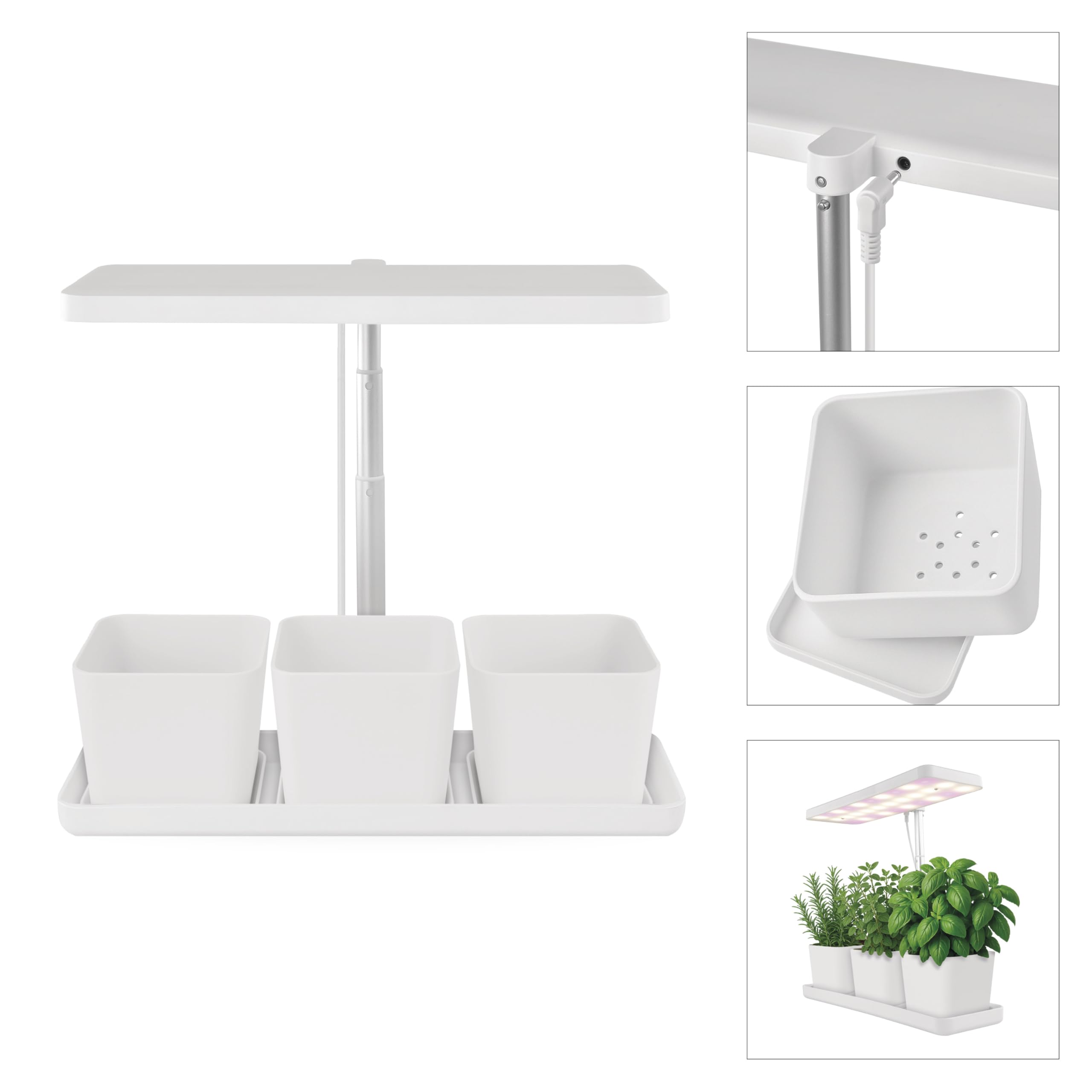 EMOS - Lampada a LED per coltivazione di erbe e piante da interno - Lampada per la crescita con 3 vasi da fiori e timer, regolabile in altezza - Luminosità 300lm - Cavo di ricarica USB-A da 1,7 m