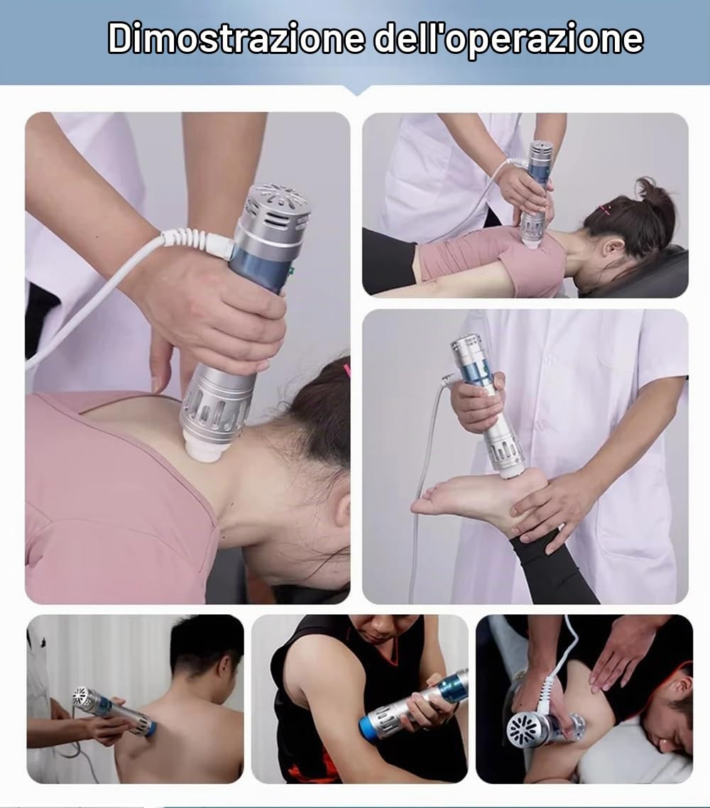 Macchina per terapia ad onde d'urto Sperone calcaneare focalizzate extracorporee con 7 testine massaggianti, energia 60-200 mJ e regolazione della frequenza 1-16 Hz, che raggiunge il tessuto