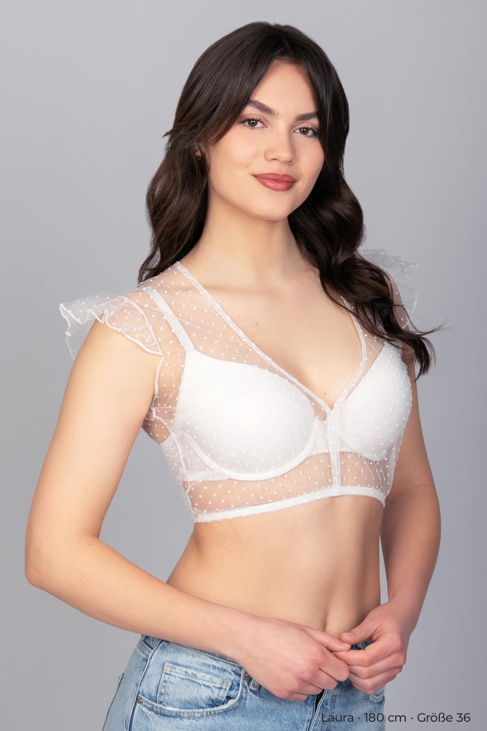 Edelnice Trachtenmode transparente Dirndlbluse Sophie mit Flügelärmeln in schwarz oder weiß