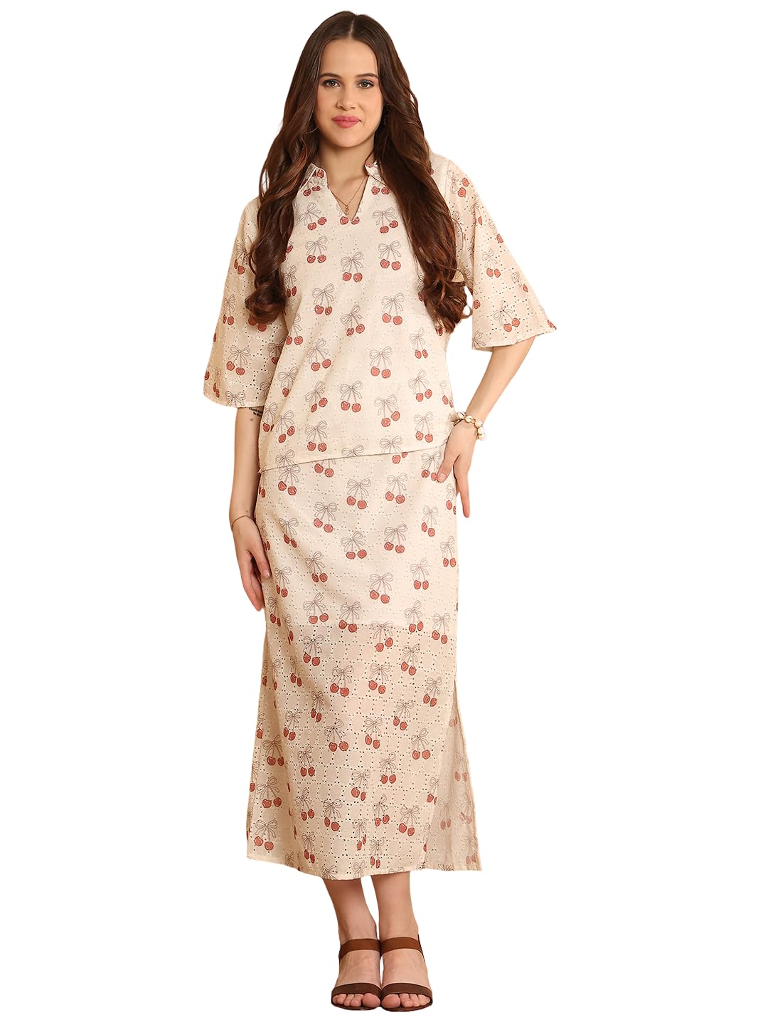 neudis Women's Floral Print Co-ord Set with 3/4 Sleeves, Two Piece Top and Skirt-picture-8