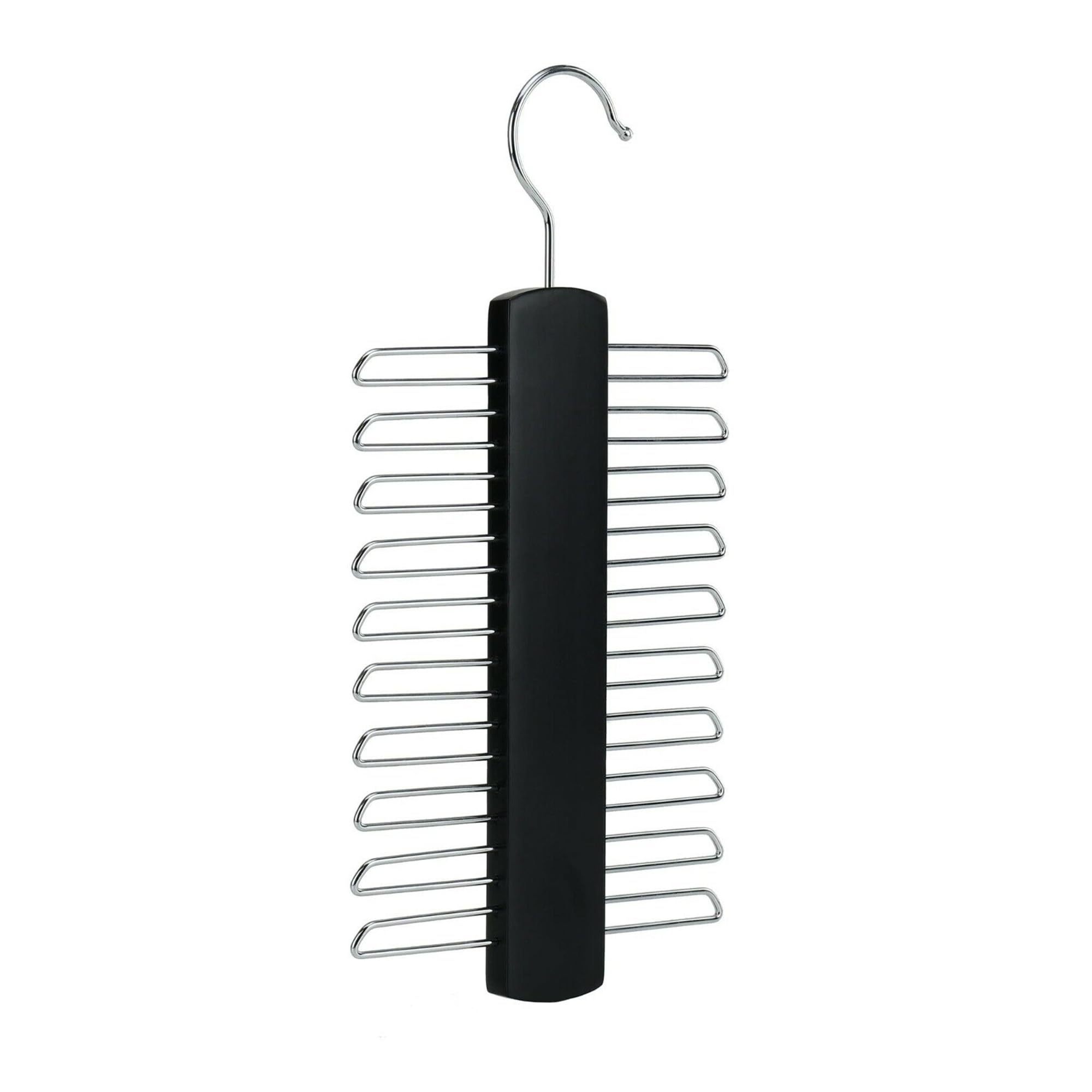 Winsome Black Tie Hanger Wooden Hangers Wardrobe Tie Organiser - Stylish Hanging Storage Rack With 20 Chrome Bars With Swivel Hook For Tie, Belt, Scarf Beech Wood Tie Rack Hanger (Black)
