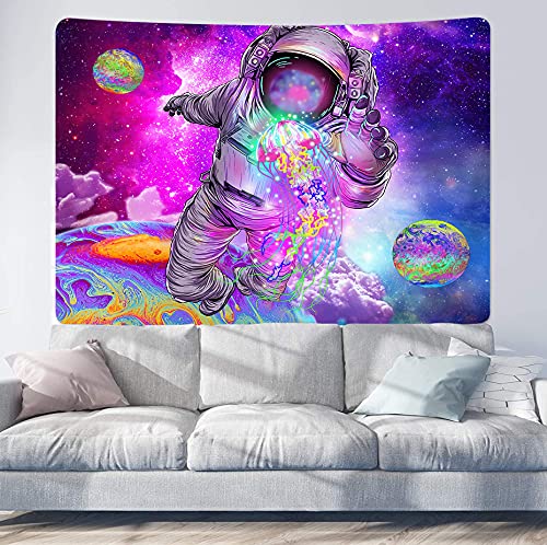 LELYFIT Tapiz Pared, Árbol de la Vida Luna y Sol Mariposa Astronauta Constelación Tapiz de Pared Hippie Arte de Pared Decoración para dormitorio Sala de estar (S: 130 x 150 cm, Astronauta) Cover