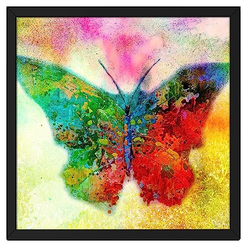 Ritwika's Abstract Wall Art Of Colorful Butterfly Wall Painting With Frame For Home and Office Decor | Size 13.5 x 13.5 Inch | Multi Colored | Set of 1