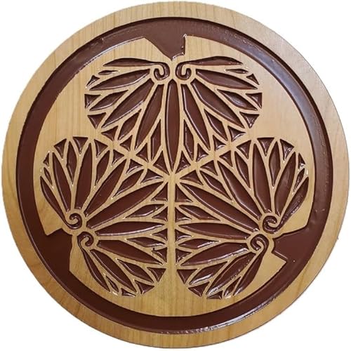 Viking Wood Carving Shield Tokugawa Clan Samurai Kamon Family Crest