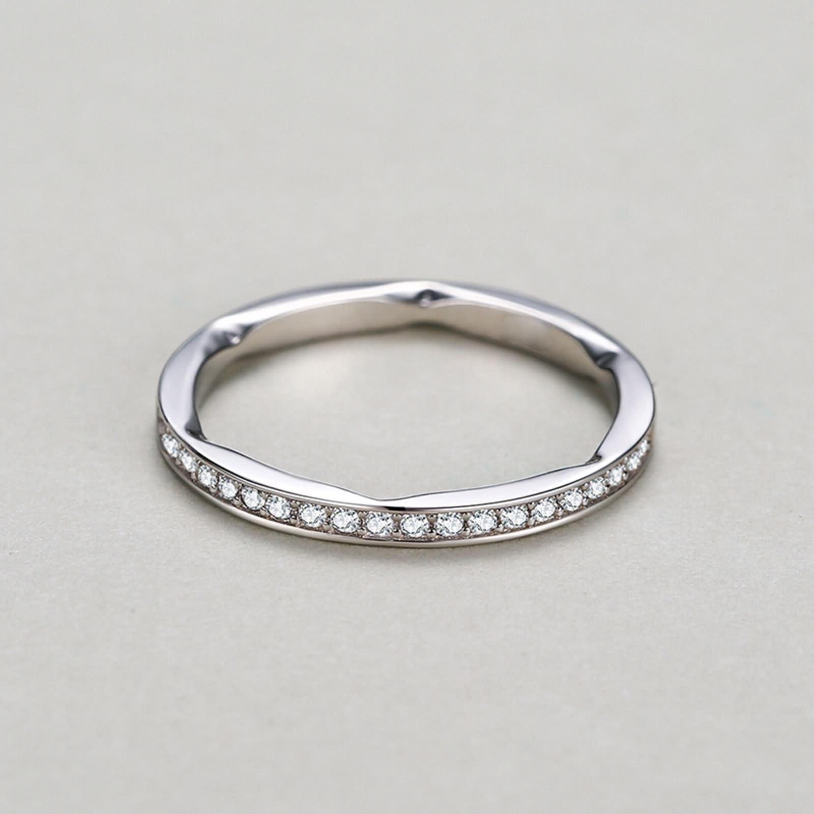 Anillos de boda de plata para mujer, anillos de amistad, delgados, geométricos, con corte redondo, diamante de laboratorio, oro blanco de 14 quilates, talla 50 (15,9)