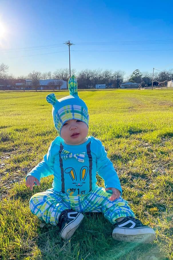 MINIFEIKO Preemie Newborn Infant Baby Boys My 1st Easter Day Outfit Clothes Set First Easter Day Bodysuit Clothing (Blue, Newborn)