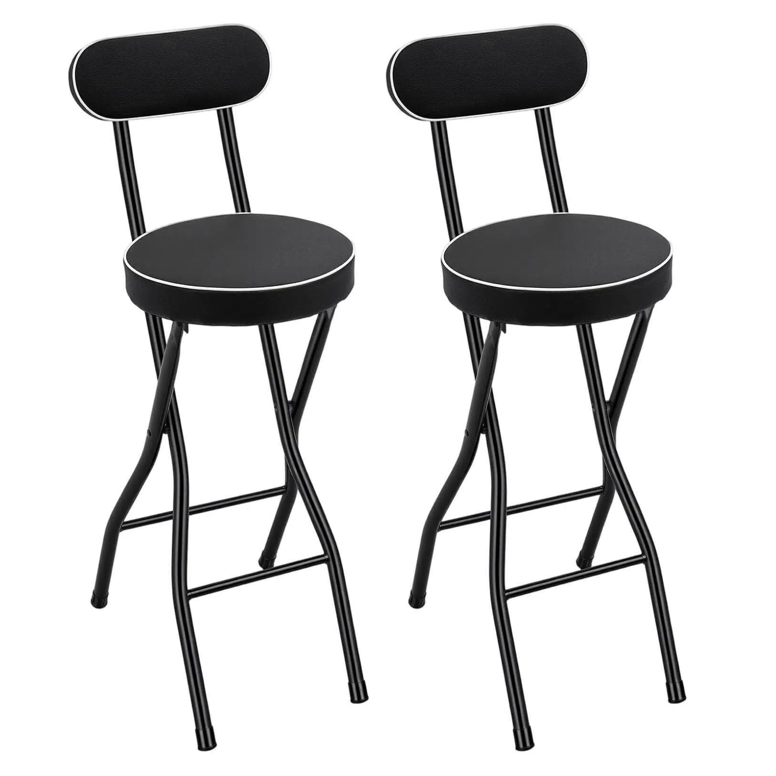 Juego de 2 taburetes de bar plegables con respaldo y cierre de seguridad, 65 cm de alto, para bar, mostrador y exterior