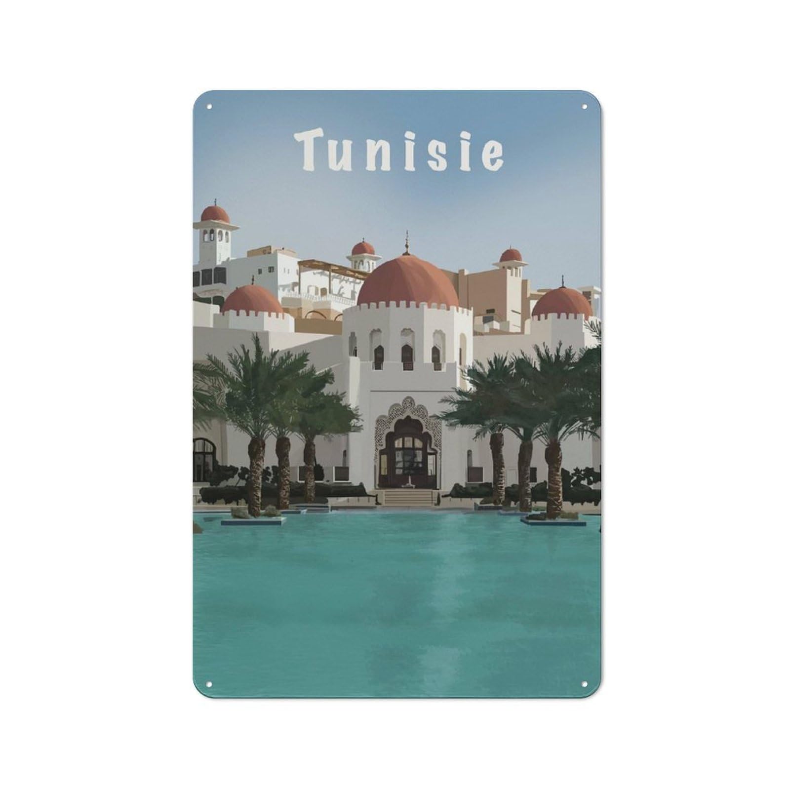 Vintage Metal Plaque 30x20cm Featuring Tunisie Travel, Diner Style Decor for Restaurant, Kitchen, Counter Or Breakfast Nook