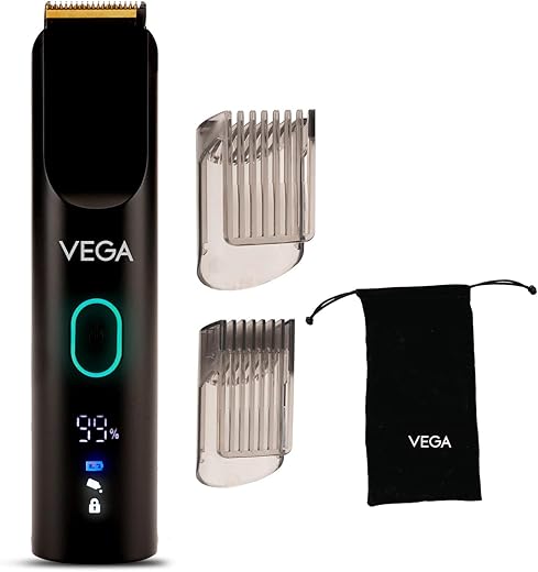 Vega SmartOne S1 Beard Trimmer for Men with Titanium Blade, Digital Display, 120 mins Runtime, IPX7 Waterproof & 40 Length Settings, 3 Unique Speed Mode Black (VHTH-30)
