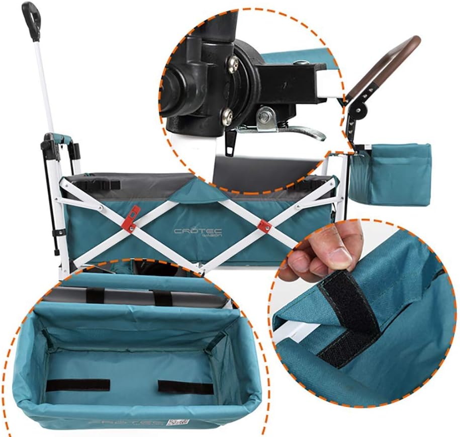 Outdoor Folding Hand Truck Push Pull Trolley Collapsible Wagon Stroller Cart for Kids,with Foot Brake and Double 3-Point seat Belt Luggage