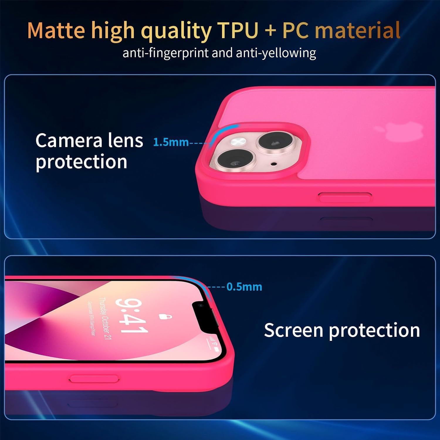 FLLAO 4 in 1 Cover per iPhone 13 Custodia con 2 Pellicola Vetro Temperato e 1 Fotocamera Protettiva, [Cuscino d'aria integrato] Morbido TPU Bumper Protection Cover iPhone 13, Rosa Calda