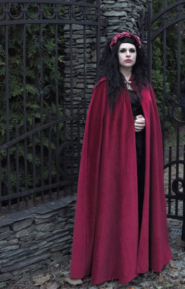 Burgundy Velvet Long Cloak with Hood Fully Lined in Satin and Gold Clasp Closure- Made by Order