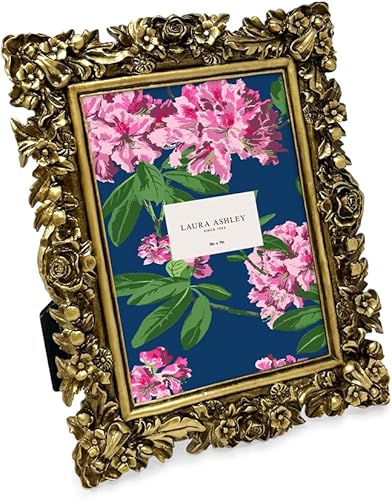 Miniatura 12 de Laura Ashley - Marco de fotos dorado de 4 x 6 pulgadas con caballete, hecho a mano en resina con textura floral, para exhibición en mesa y pared