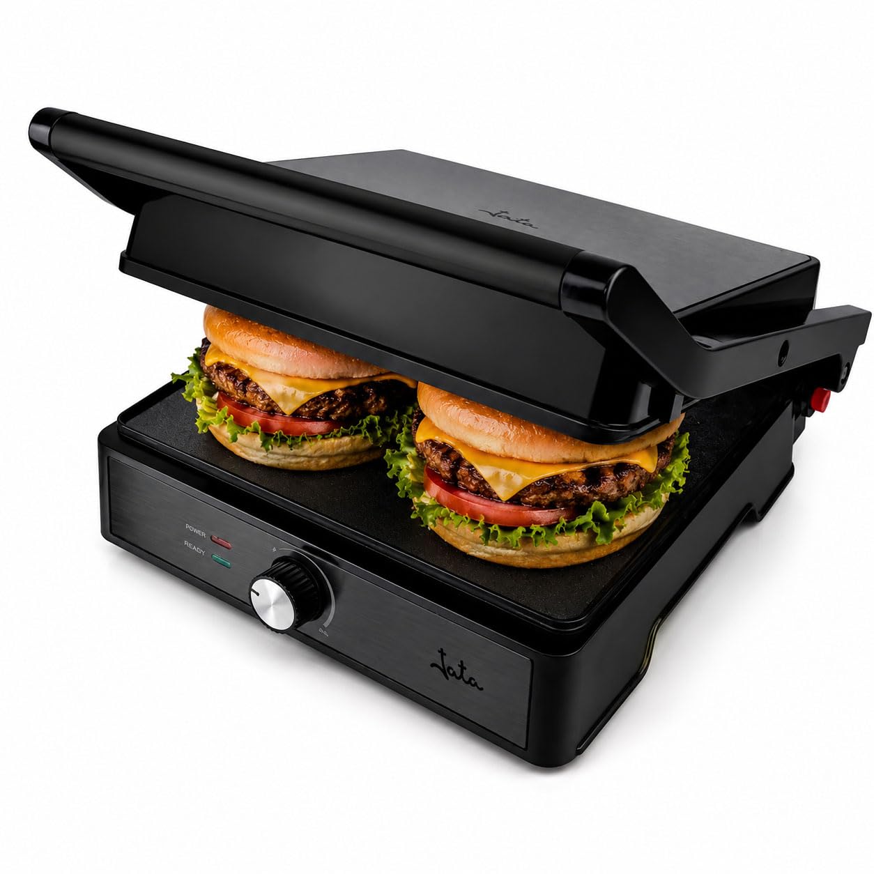 Jata JEGR1913 Grill Żelazko elektryczne 2000 W z 2 płytami grzewczymi, 29 x 24 cm, Otwarcie 180º, Płyta górna, Regulacja temperatury, Podajnik do podnoszenia