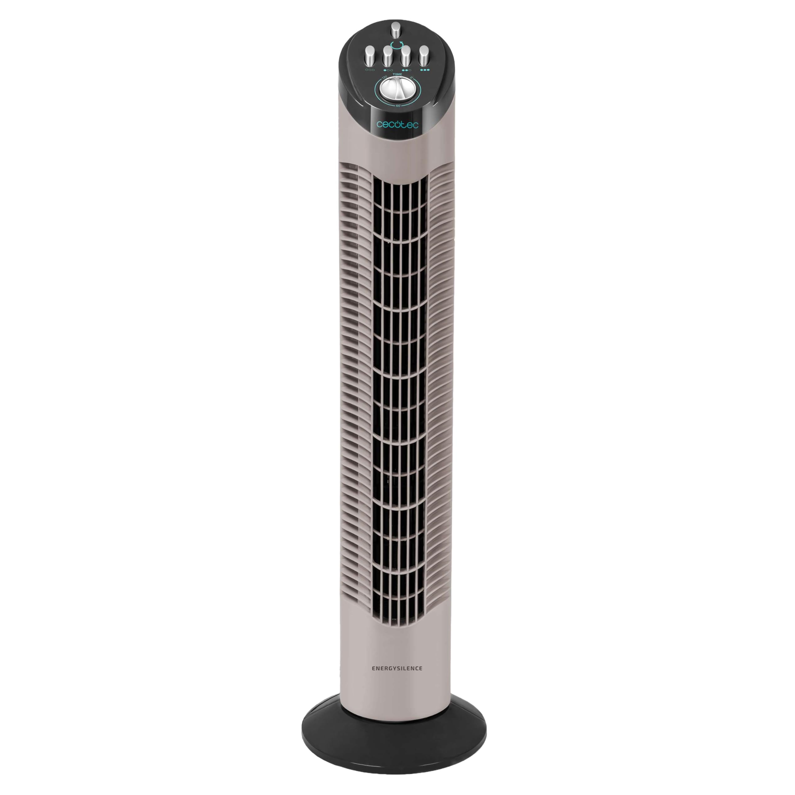 Cecotec Ventilador de Torre con Temporizador EnergySilence 790 Skyline. 50W, 30'' (76cm) de Altura, Control Mecánico, Oscilante, Motor de Cobre, 3 Velocidades Altura 30' | Control manual Blanco