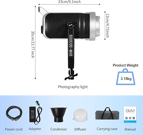 Miniatura 8 de GVM - Luz de video LED de 300 W, CRI 97+ 5600k, 91500