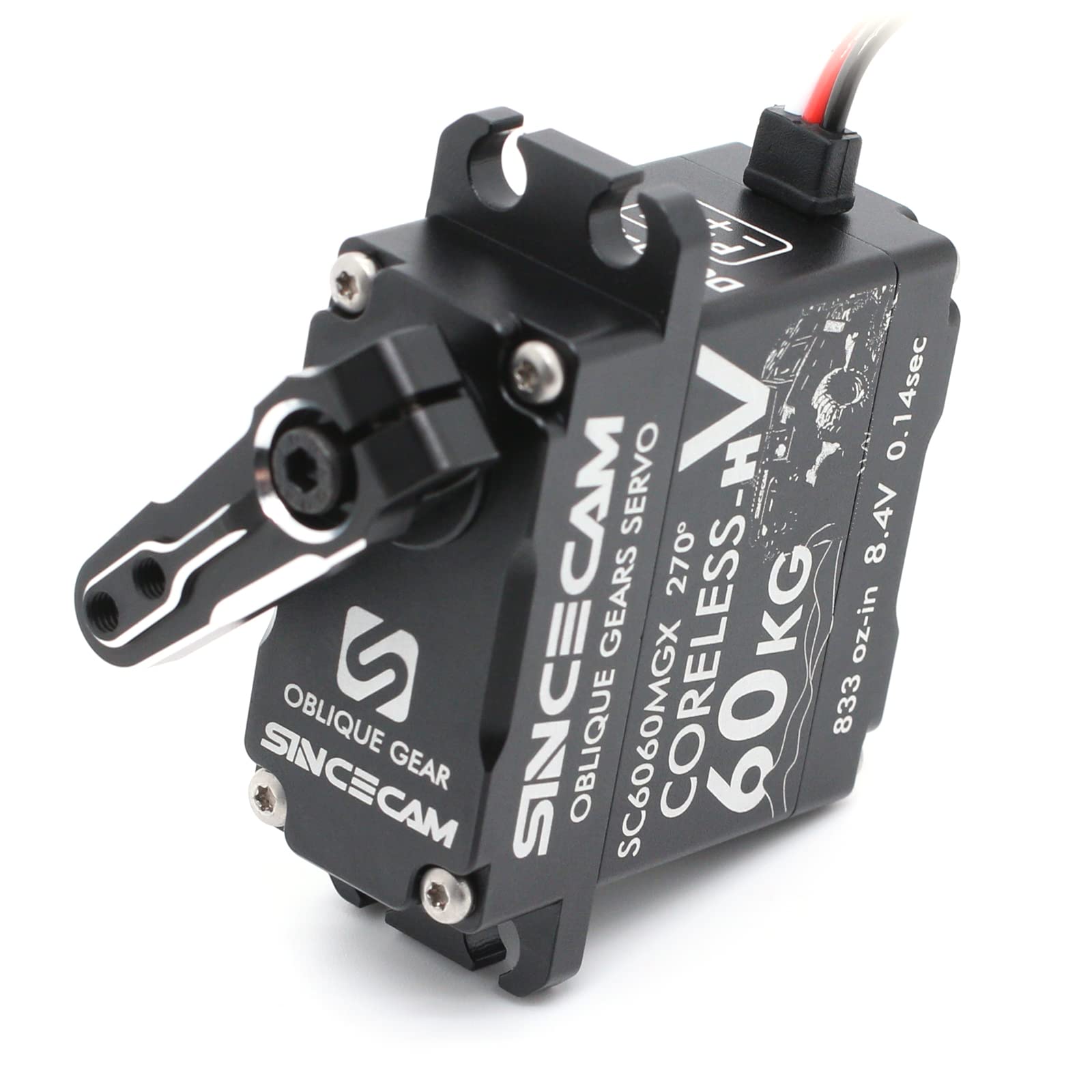 Sincecam 60kg High Torque Coreless Steering Servo Waterproof 1/10 Digital 8.4V Perfect Pass Servo Full Aluminum Case Reinforced Steel Oblique Gear Suitable 1/8 1/12 RC Crawler Robot(270°)