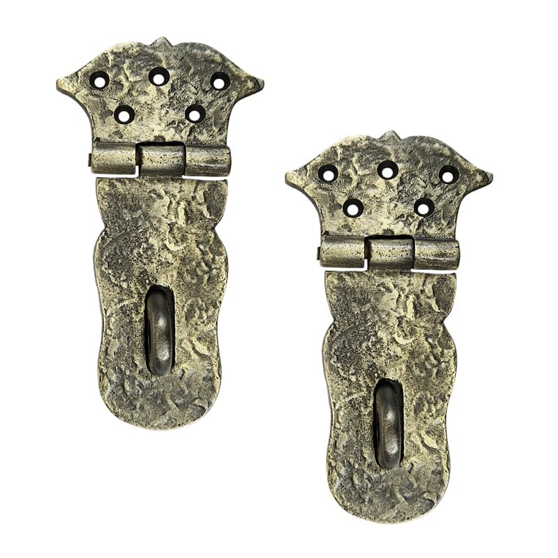 Image of Adonai Hardware inchParan inch Heavy Duty Cast Iron Safety Locking Hasp and Staple (6 inch x 2 Pack, Antique Brass) for Vintage Pirates Treasure Chest, Trunks, Wooden Jewelry Box, Cases, Furniture and Sheds