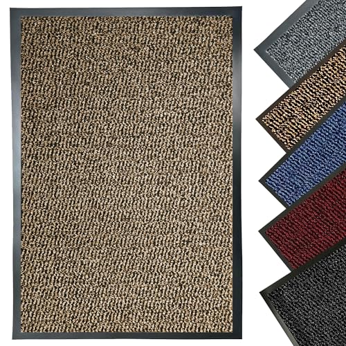 LENAK Door Mats - Entrance Mat Barrier Hallway Runner Kitchen Rug, Non-Slip Dirt Trapper Rubber Back Washable Floor Mat, Dust Grabbing Indoor Outdoor Doormats (Brown, 40x60cm)