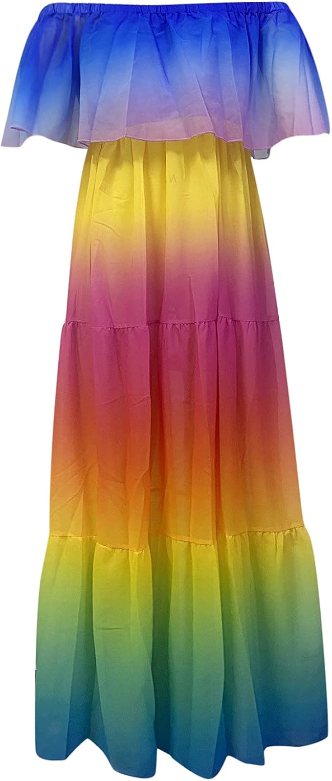Rainbow Off Shoulder Tiered Maxi Dress 