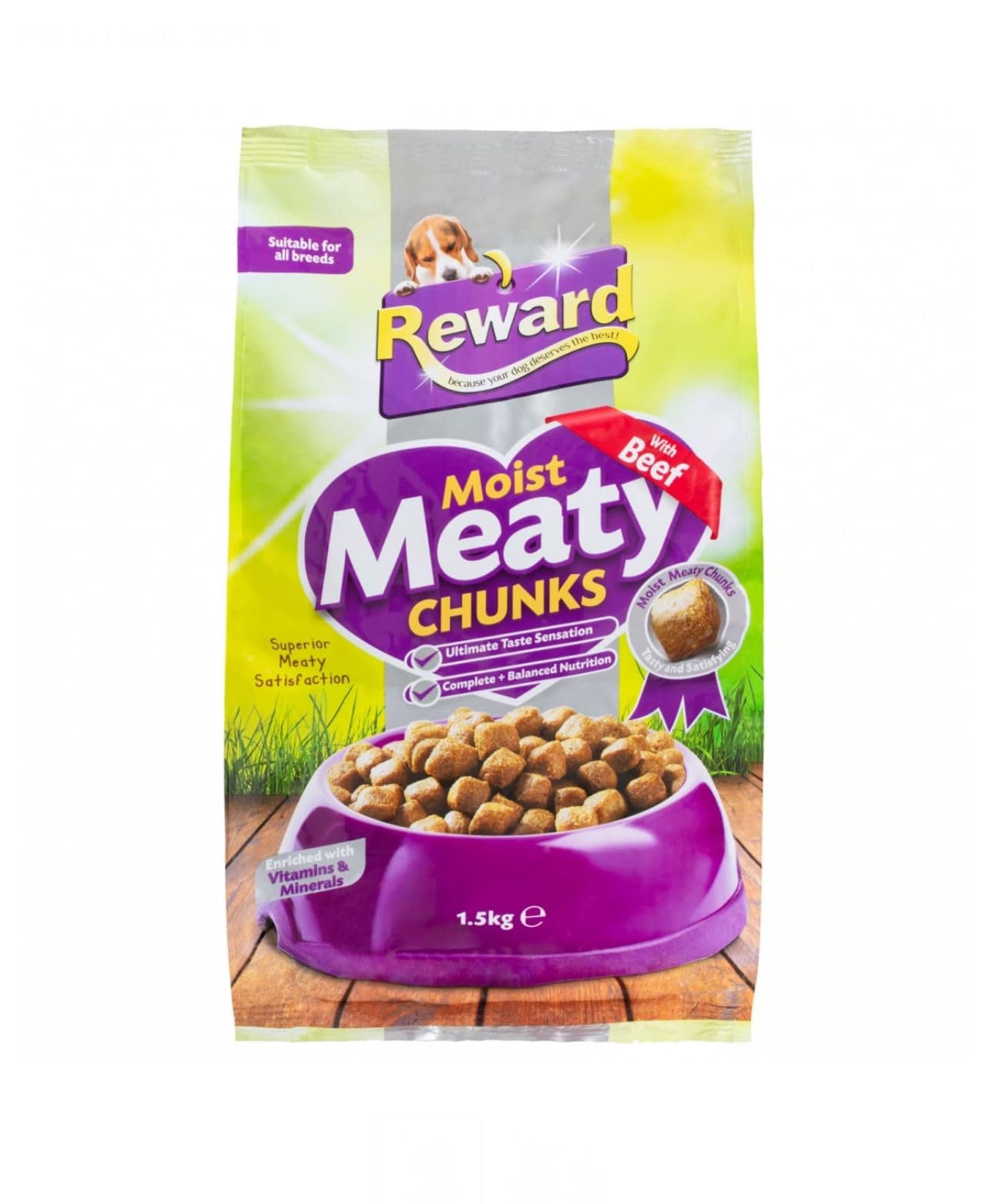 ark future Reward Moist Meaty Chunks – Nutritious & Delicious Dog Food with Real Meat – Protein-Packed Meal for Adult Dogs – Enriched with Vitamins & Minerals - 1.5 KG (Beef)