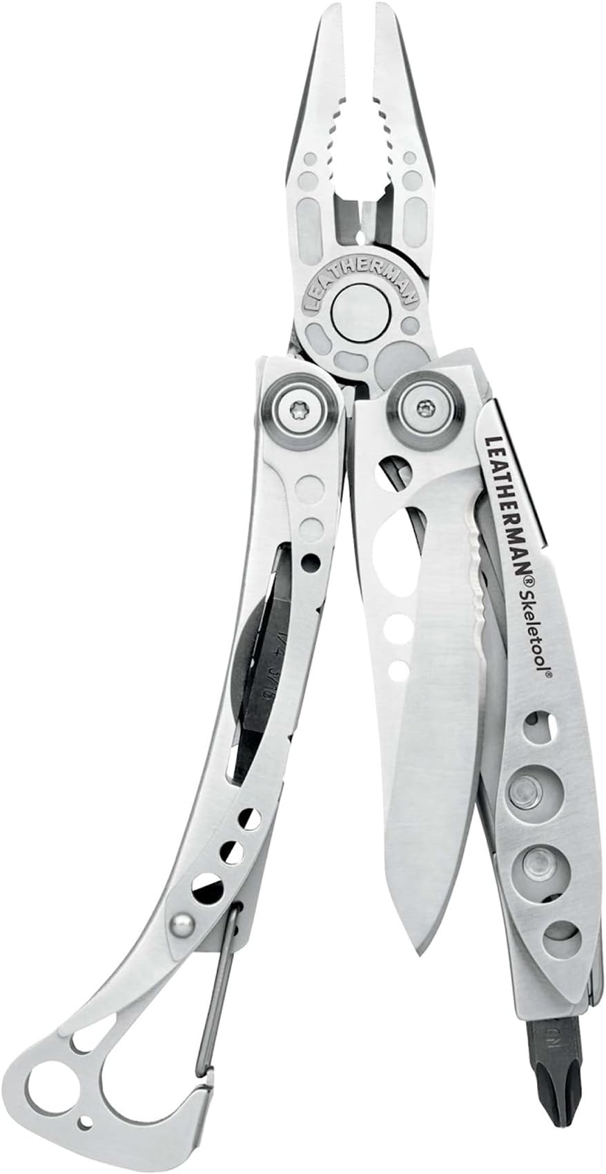 Skeletool 7-in-1 Lightweight Multi-Tool, Stainless Steel | Open-Frame Design with Carabiner Clip, Needlenose Pliers, Combo Knife & Bottle Opener for EDC & Outdoors