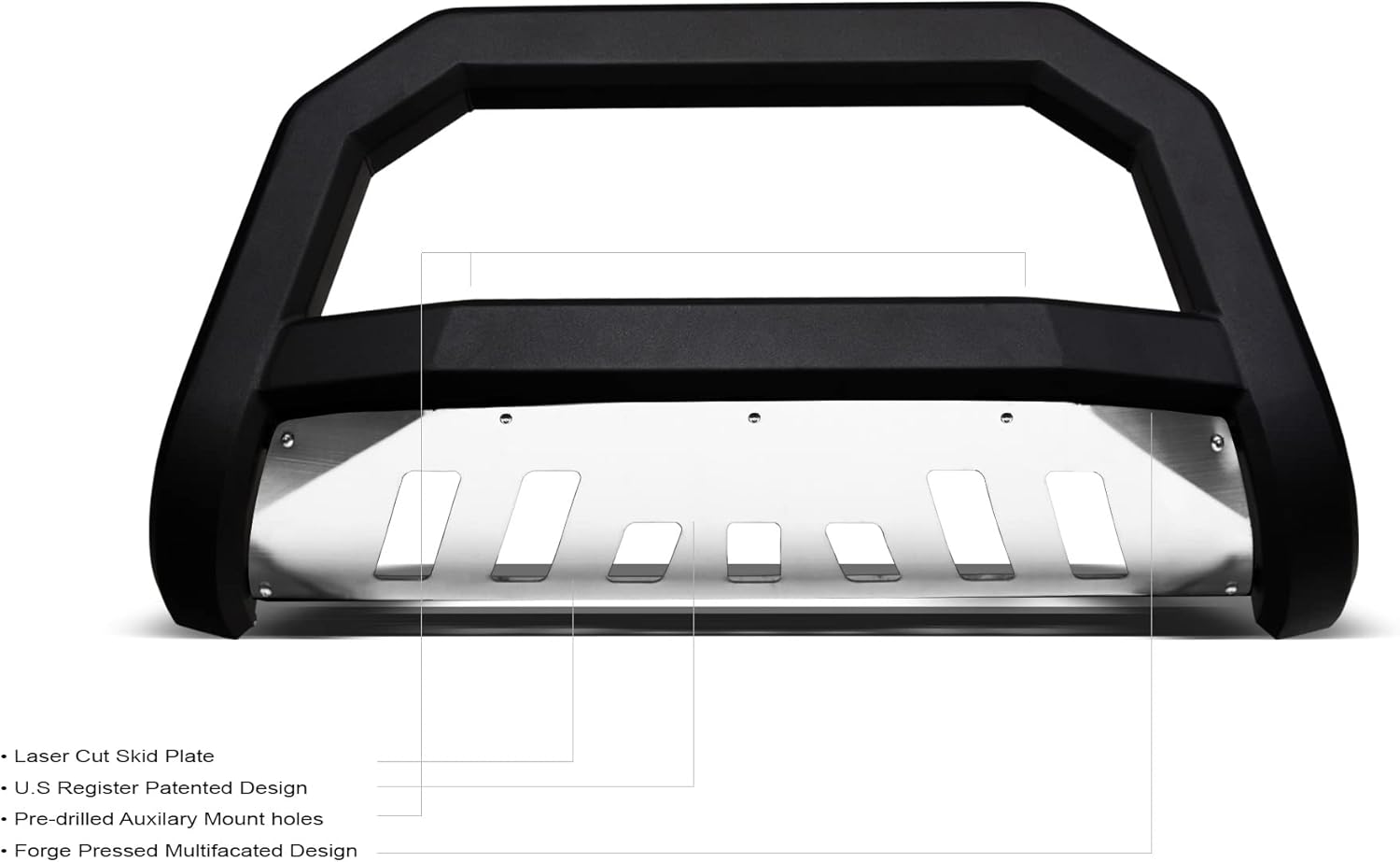 Armordillo 8715437 AR Series Bull Bar - Matte Black with Alumiumin Skid Plate Fits 2016-2023 Toyota Tacoma