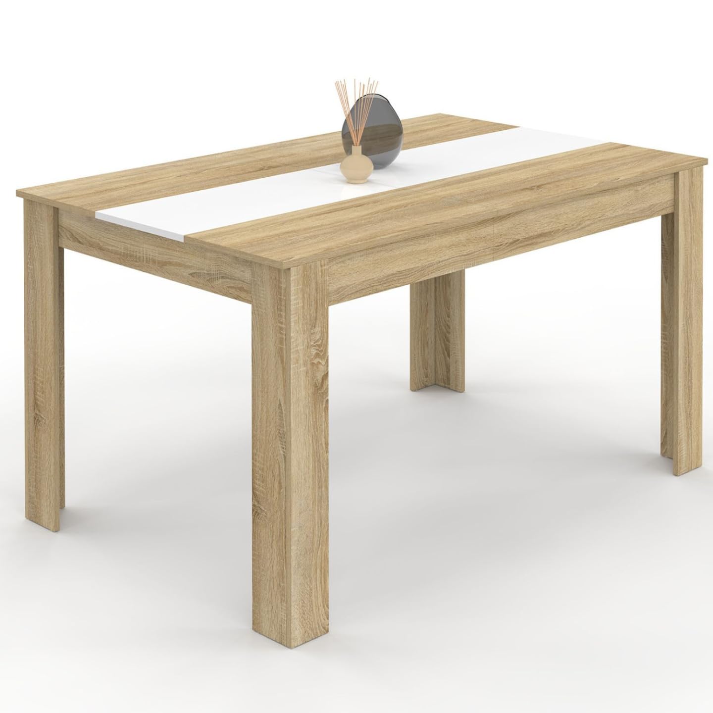 IDMarket - Tavolo da pranzo rettangolare GEORGIA a 6 posti in simil-​faggio e bianco 140 x 80 cm