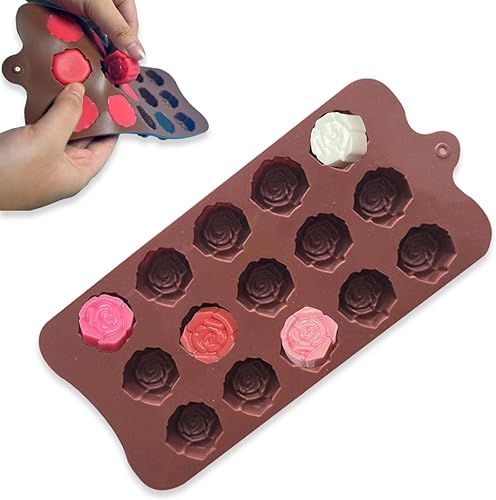 Miniatura 3 de Paquete de 2 moldes de silicona con diseño de rosas, 15 cavidades de chocolate rosa para decoración de pasteles para hacer mini pasteles, gomitas,