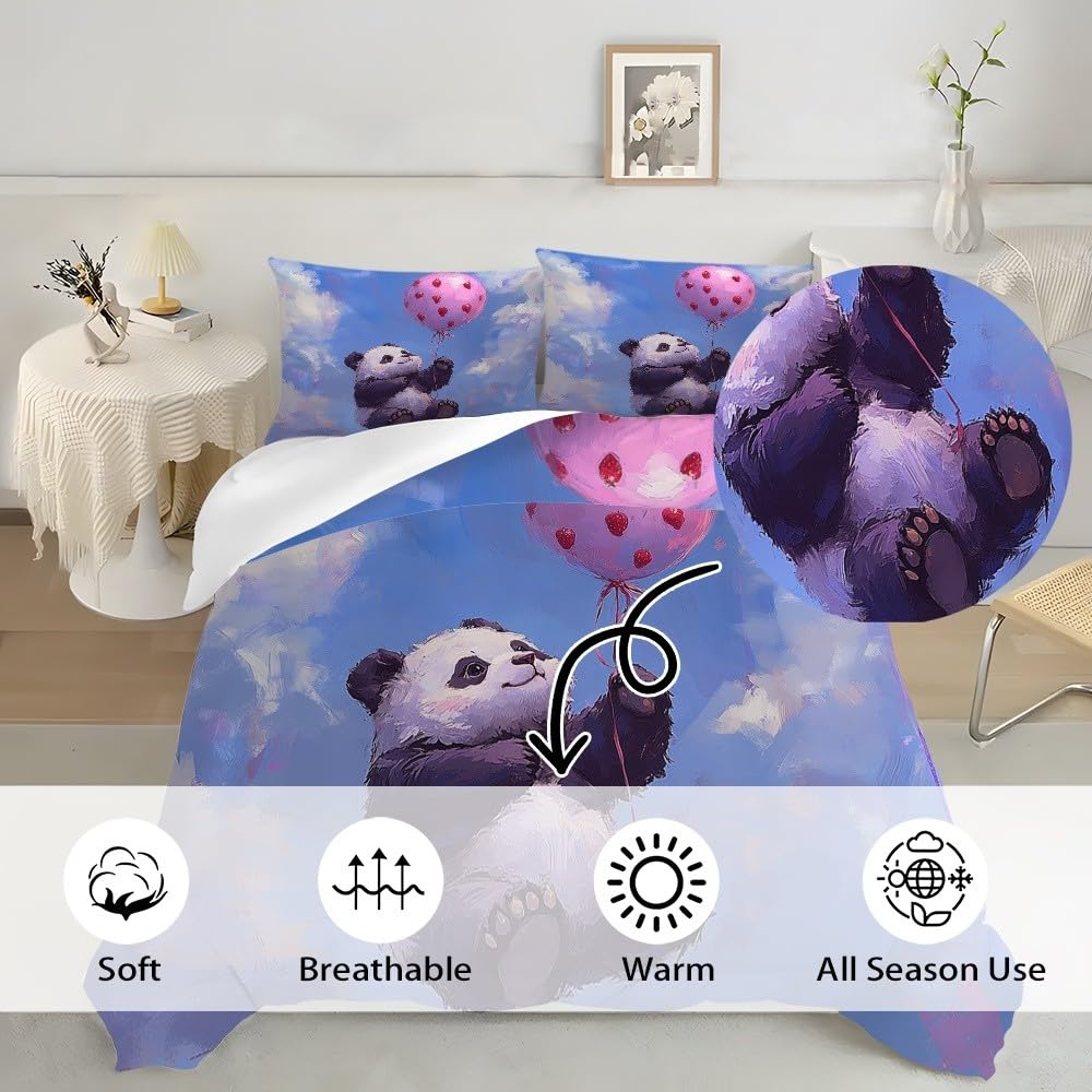3-częściowy zestaw pościeli poszwa na kołdrę 240x220 cm kreskówka panda obraz olejny miękka oddychająca niebieska mikrofibra zestaw poszewek na kołdrę dla dzieci i dorosłych - łóżko 150