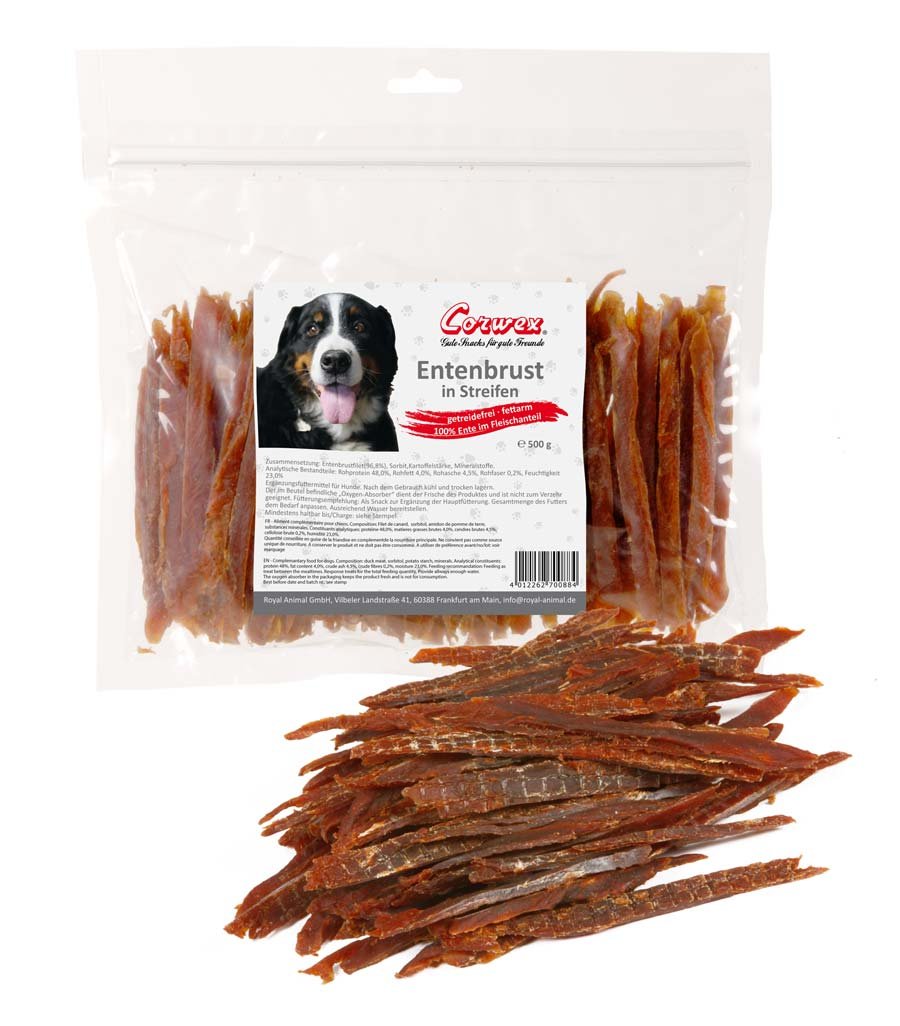 Corwex Hundesnack Entenbrust in Streifen (3 x 500 g)