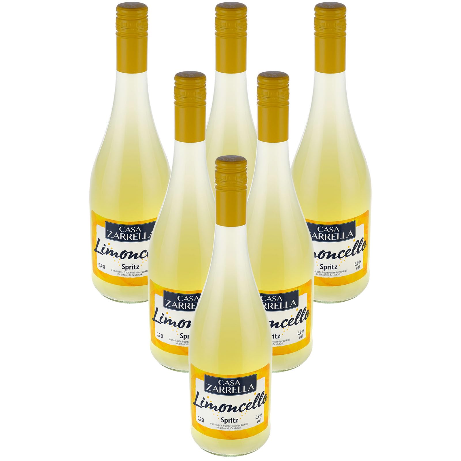Casa Zarrella Limoncello Spritz, 0,75 Liter – 6 Flaschen Fertiger Cocktail, Perfekt für Partys & Anlässe, Italienischer Genuss, 6,9% Alkoholgehalt