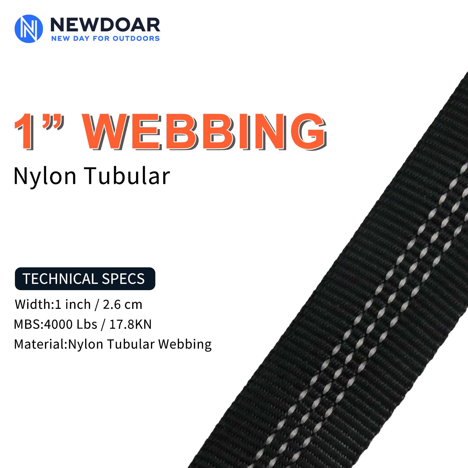 NewDoar Nylonowa rura parciana 2,5 cm / rurowa taśma wspinaczkowa - wytrzymały pasek do ratownictwa, wspinaczki, uprzęży, prac skalnych i gaszenia pożaru (czarna 2,5 cm 30 jardów)